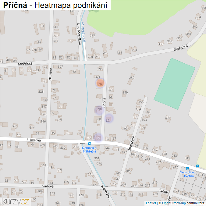 Mapa Příčná - Firmy v ulici.