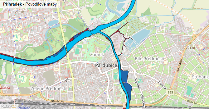 Příhrádek - záplavové mapy stoleté vody