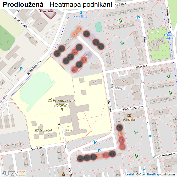 Mapa Prodloužená - Firmy v ulici.