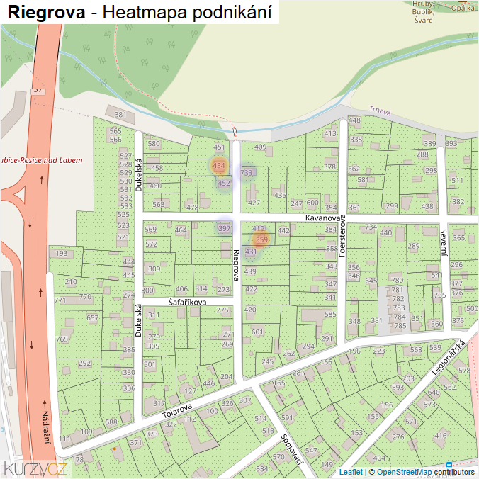 Mapa Riegrova - Firmy v ulici.