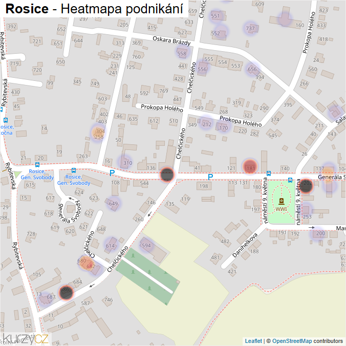 Mapa Rosice - Firmy v části obce.