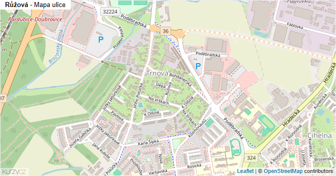 Růžová - mapa ulice