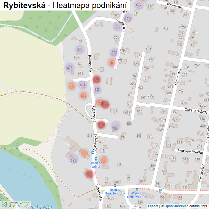 Mapa Rybitevská - Firmy v ulici.