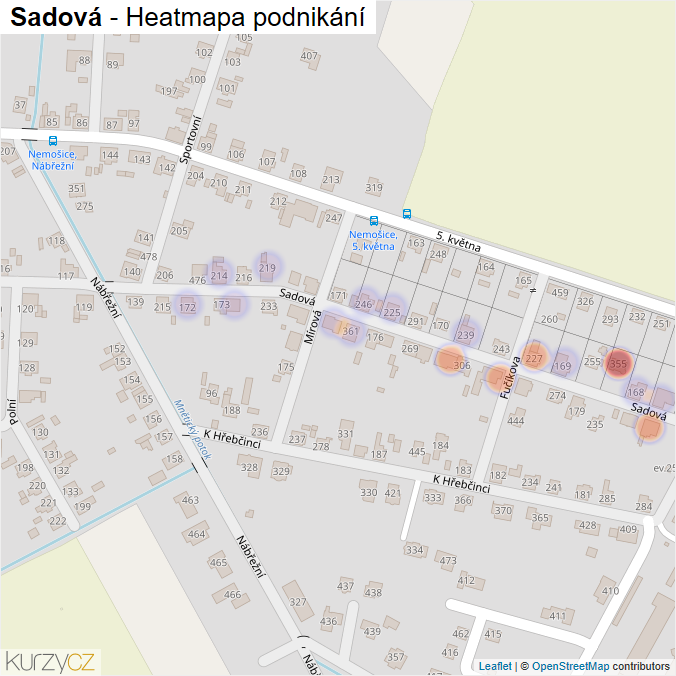 Mapa Sadová - Firmy v ulici.