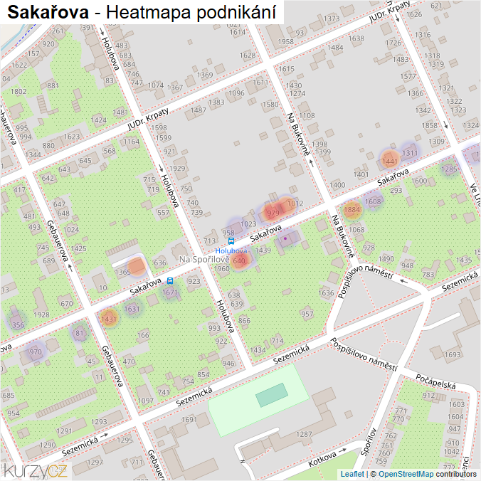 Mapa Sakařova - Firmy v ulici.