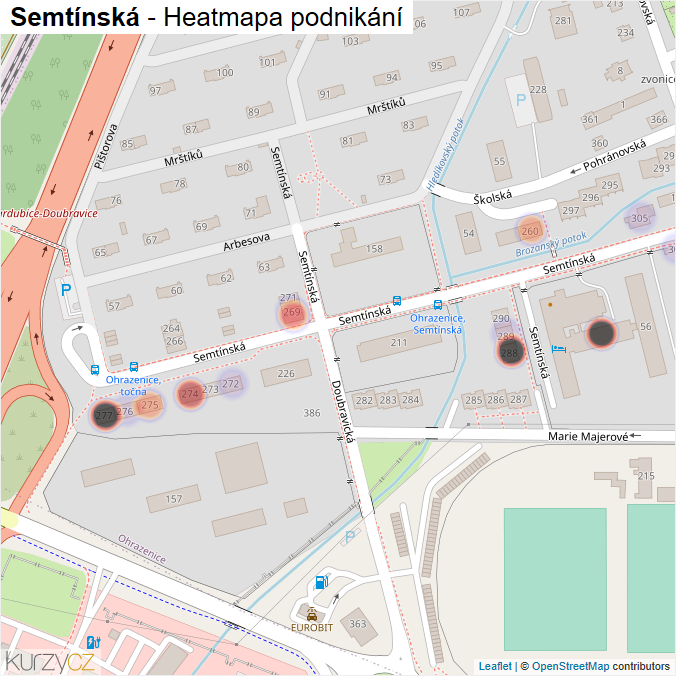 Mapa Semtínská - Firmy v ulici.