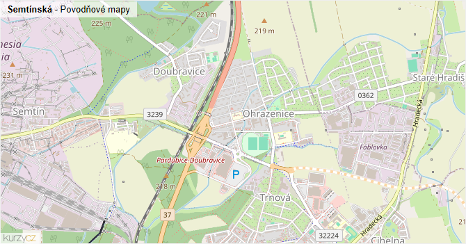Semtínská - záplavové mapy stoleté vody