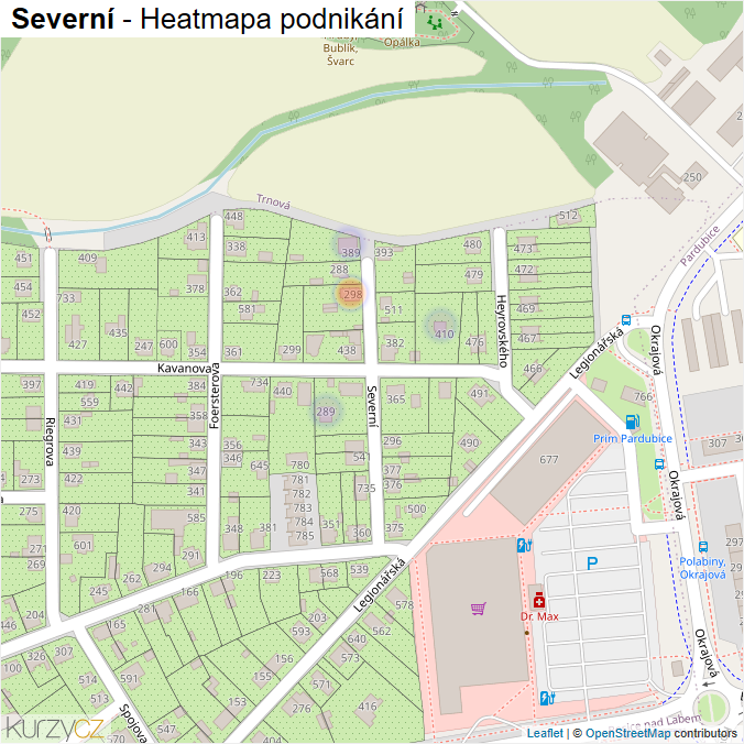 Mapa Severní - Firmy v ulici.
