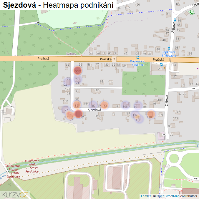 Mapa Sjezdová - Firmy v ulici.