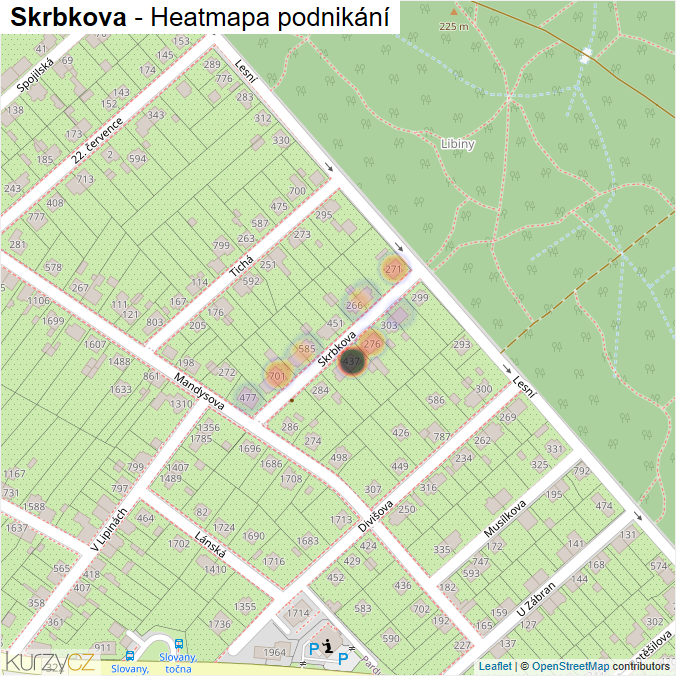 Mapa Skrbkova - Firmy v ulici.