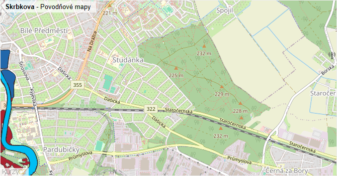 Skrbkova - záplavové mapy stoleté vody