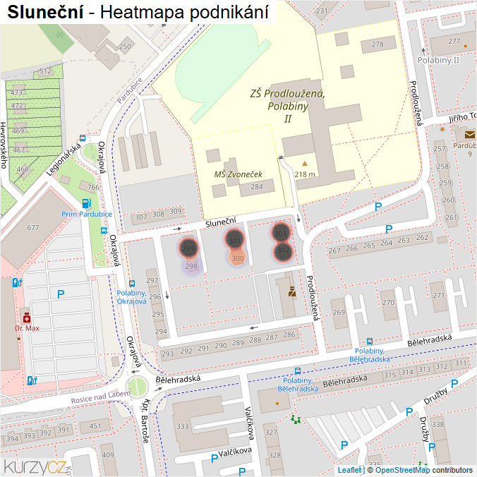 Mapa Sluneční - Firmy v ulici.