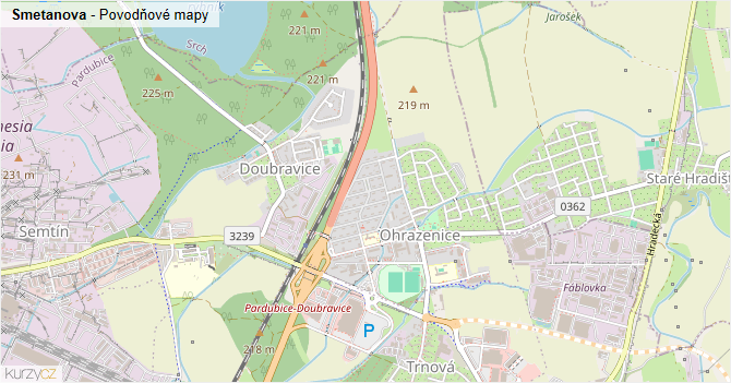 Smetanova - záplavové mapy stoleté vody