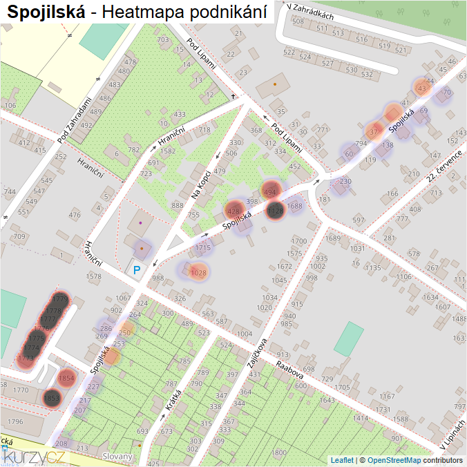 Mapa Spojilská - Firmy v ulici.
