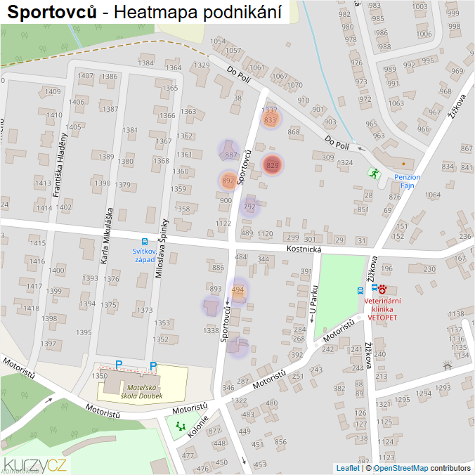 Mapa Sportovců - Firmy v ulici.