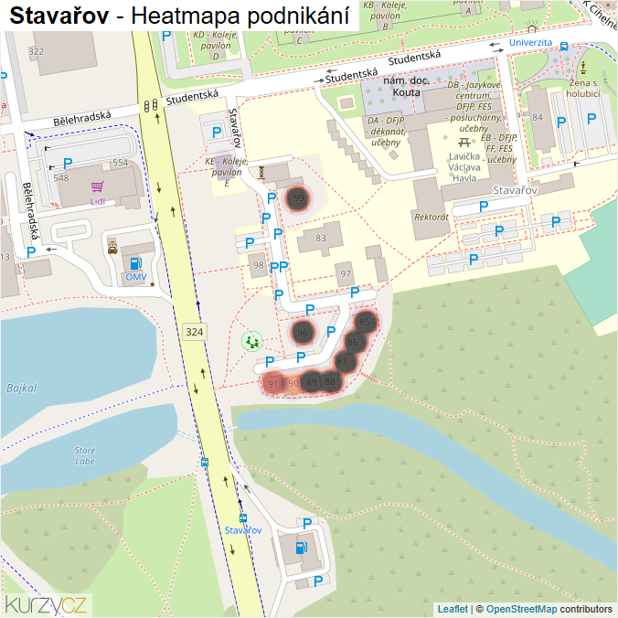 Mapa Stavařov - Firmy v ulici.
