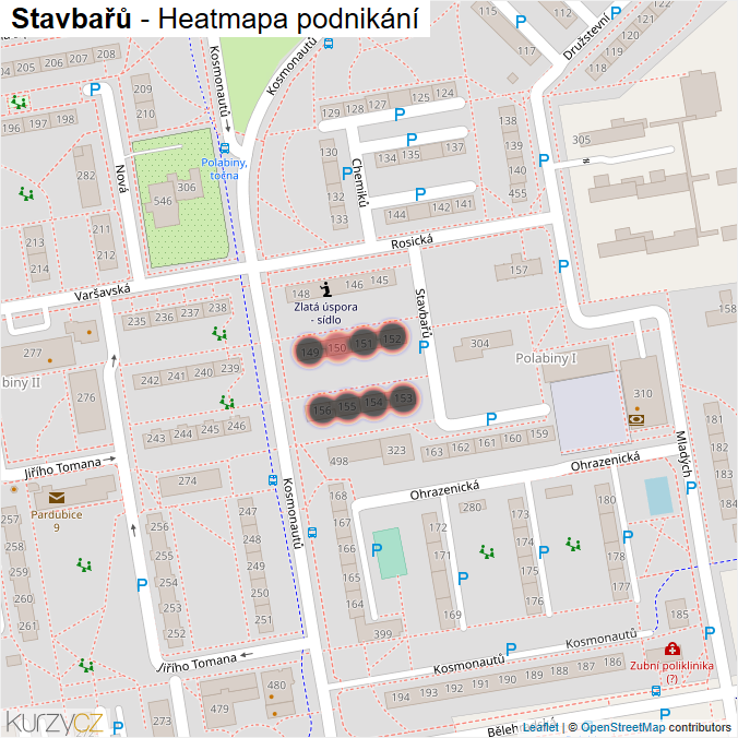 Mapa Stavbařů - Firmy v ulici.