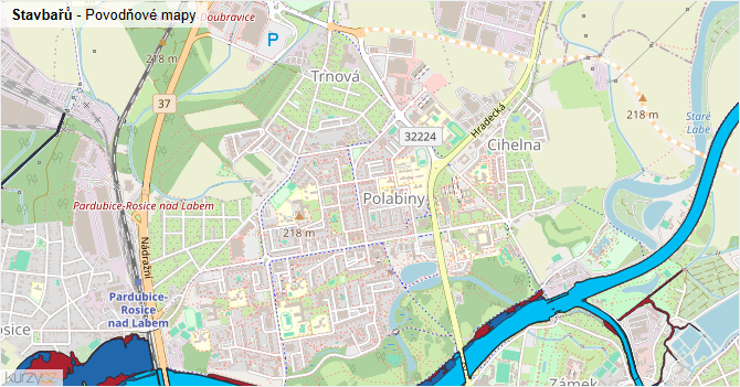 Stavbařů - záplavové mapy stoleté vody