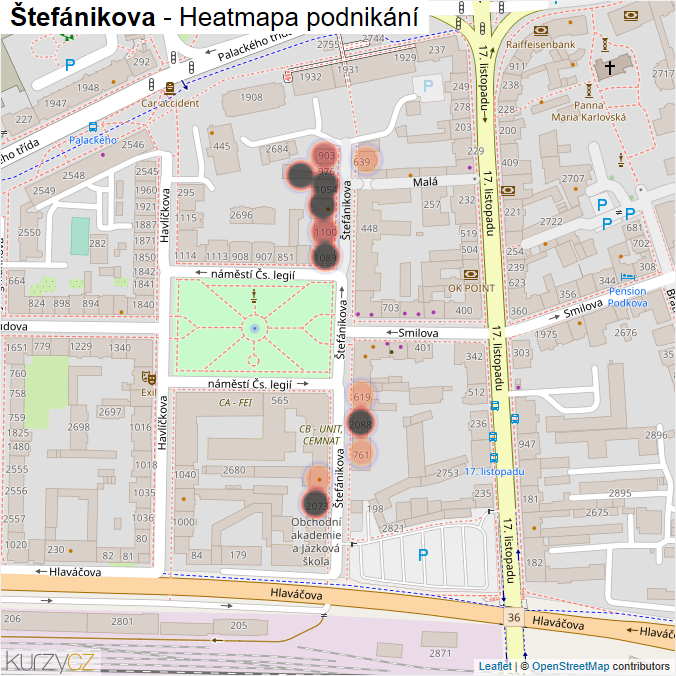 Mapa Štefánikova - Firmy v ulici.