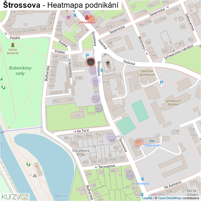 Mapa Štrossova - Firmy v ulici.