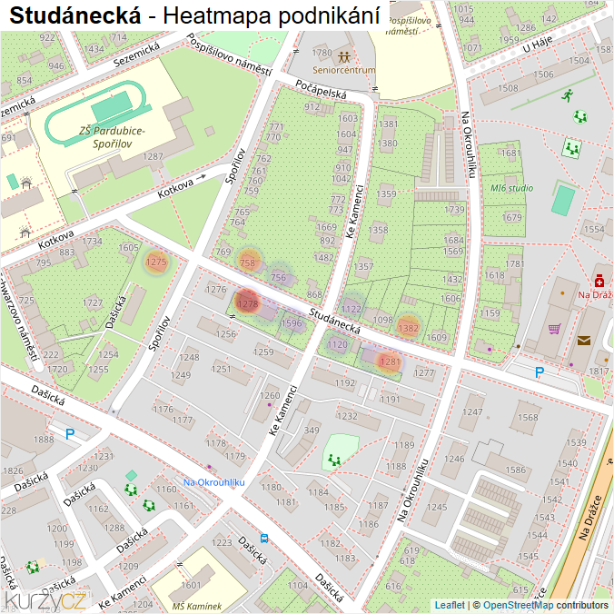 Mapa Studánecká - Firmy v ulici.