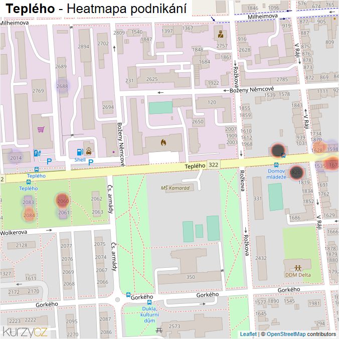 Mapa Teplého - Firmy v ulici.