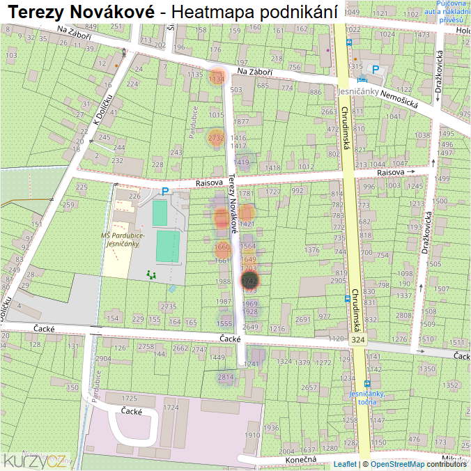 Mapa Terezy Novákové - Firmy v ulici.