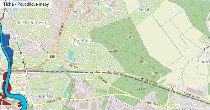 Tichá - záplavové mapy stoleté vody