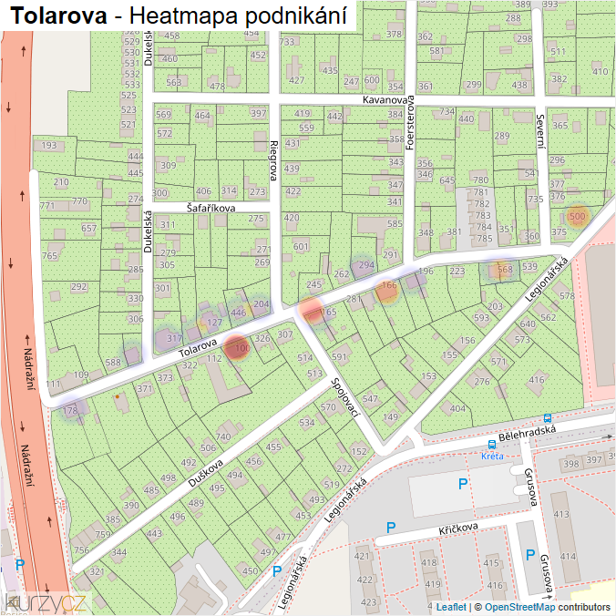 Mapa Tolarova - Firmy v ulici.