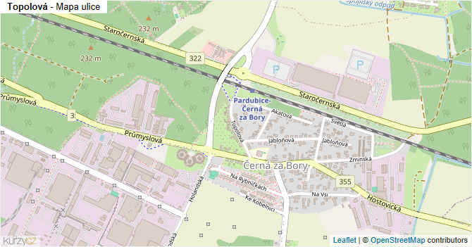 Topolová - mapa ulice