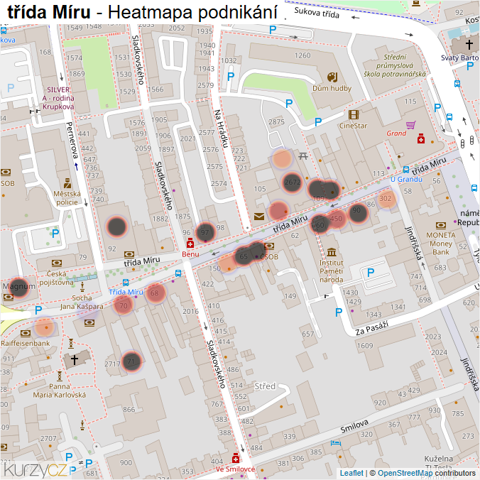 Mapa třída Míru - Firmy v ulici.
