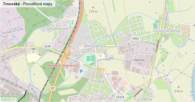 Trnovská - záplavové mapy stoleté vody