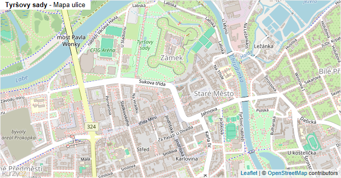 Tyršovy sady - mapa ulice