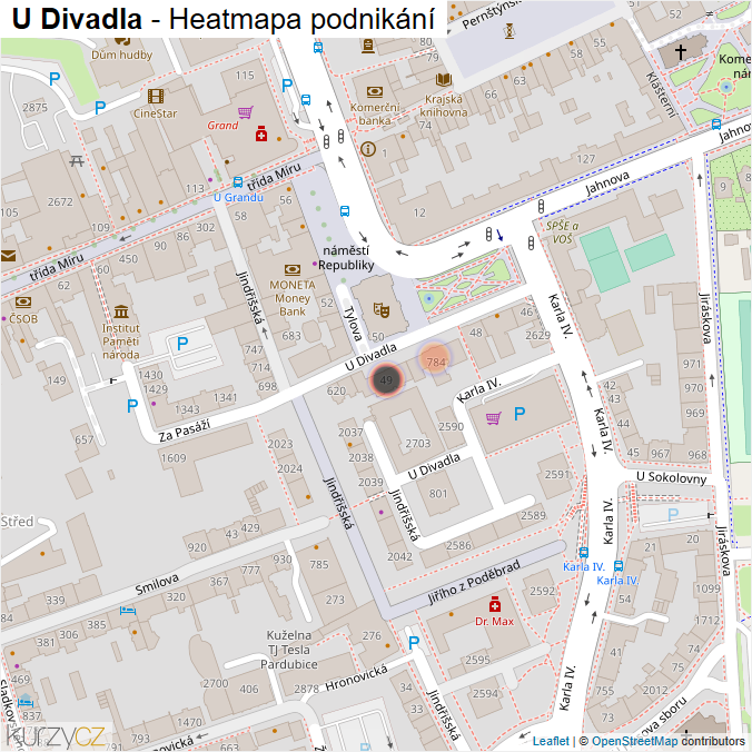 Mapa U Divadla - Firmy v ulici.