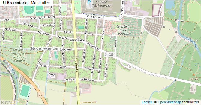 U Krematoria - mapa ulice