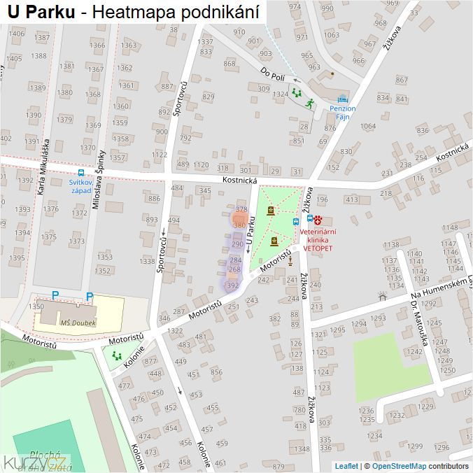 Mapa U Parku - Firmy v ulici.