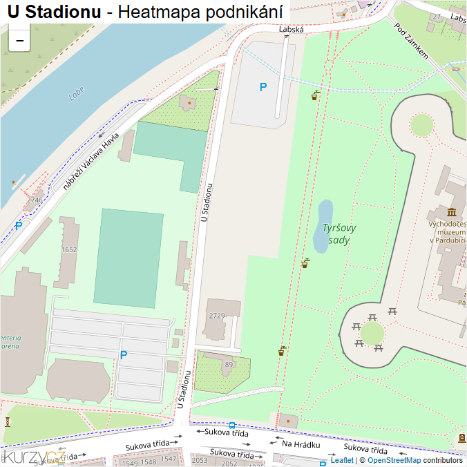 Mapa U Stadionu - Firmy v ulici.