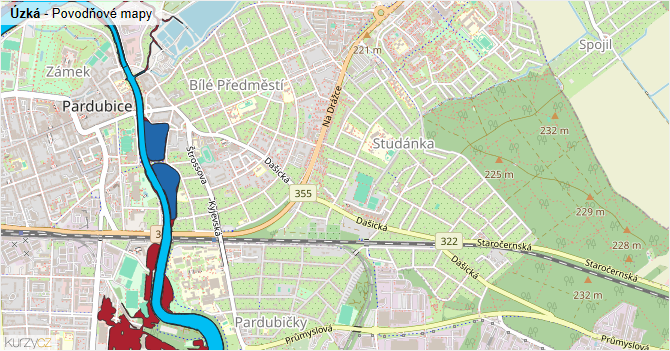 Úzká - záplavové mapy stoleté vody