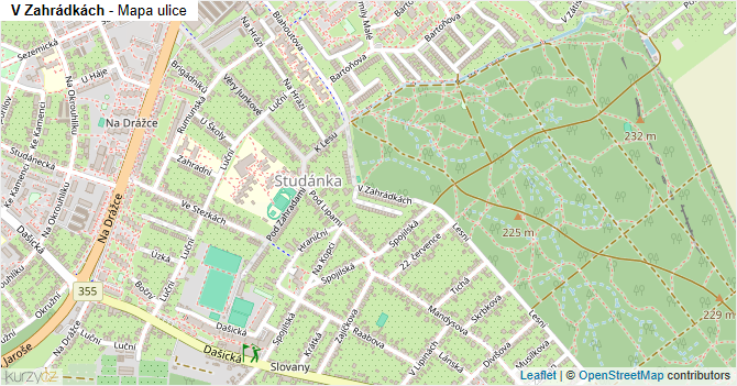 V Zahrádkách - mapa ulice