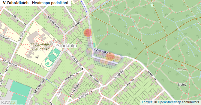V Zahrádkách - mapa podnikání
