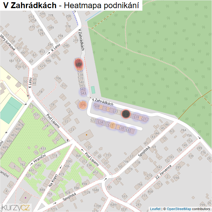 Mapa V Zahrádkách - Firmy v ulici.
