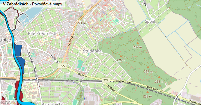 V Zahrádkách - záplavové mapy stoleté vody