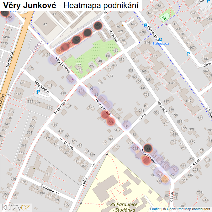 Mapa Věry Junkové - Firmy v ulici.