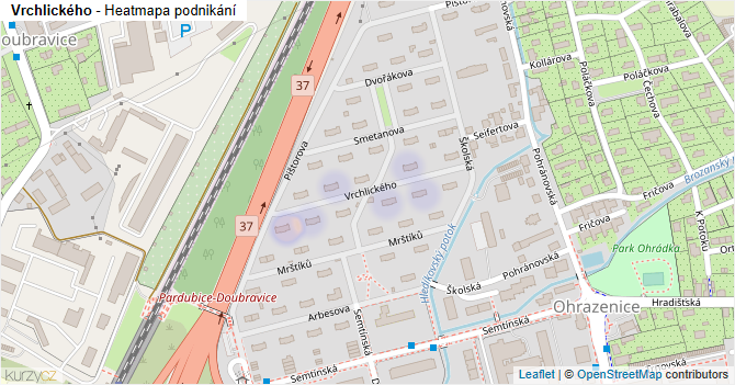 Vrchlického - mapa podnikání