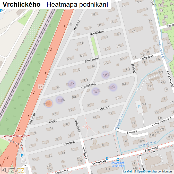 Mapa Vrchlického - Firmy v ulici.