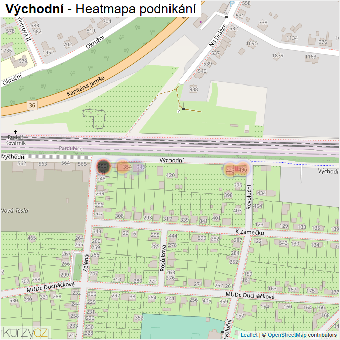 Mapa Východní - Firmy v ulici.
