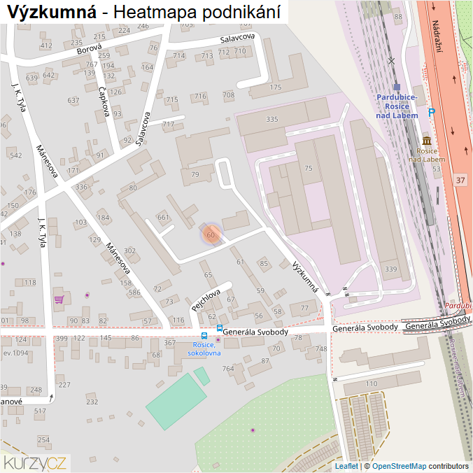 Mapa Výzkumná - Firmy v ulici.
