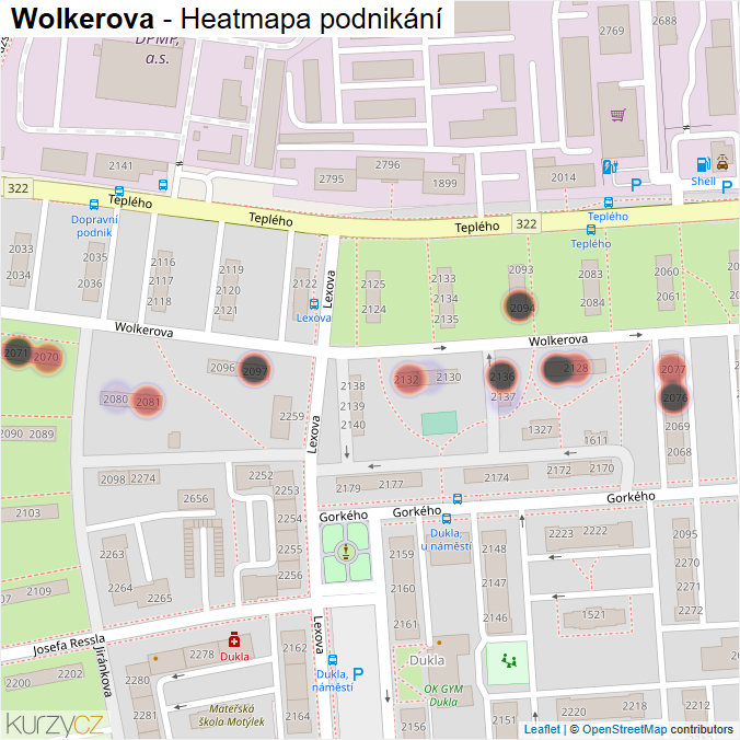 Mapa Wolkerova - Firmy v ulici.