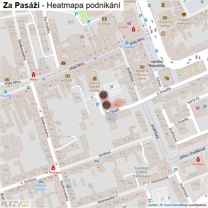 Mapa Za Pasáží - Firmy v ulici.