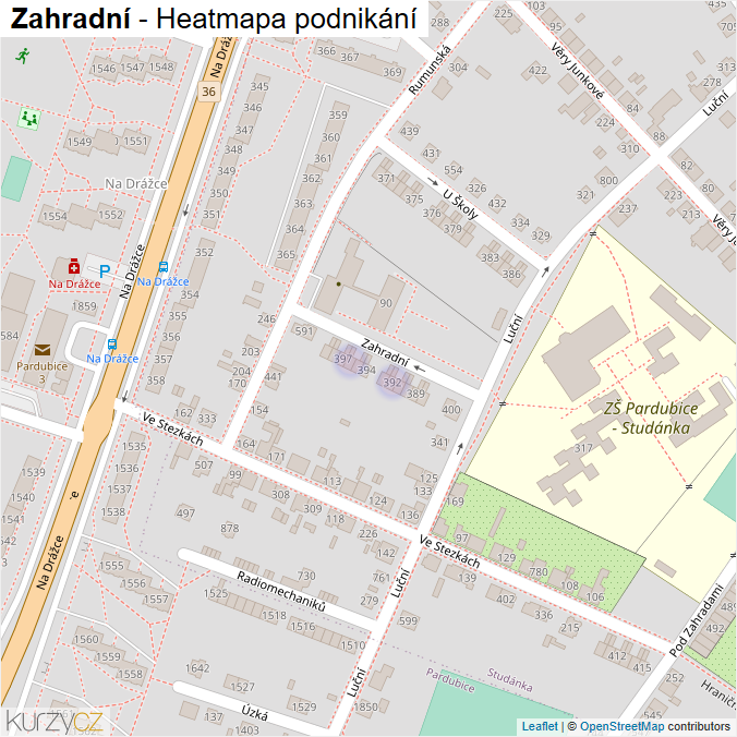Mapa Zahradní - Firmy v ulici.